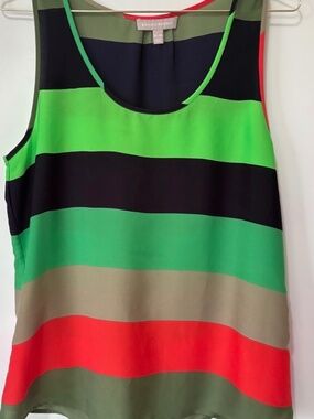 Banana Republic| Bright Green, Black & Red Striped Sleeveless Tank Blouse Sz M